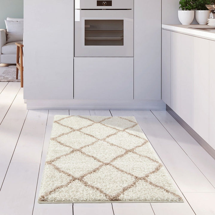 Moroccan Design Thick Shaggy Area Rugs Ivory Beige