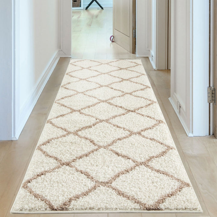 Moroccan Design Thick Shaggy Area Rugs Ivory Beige