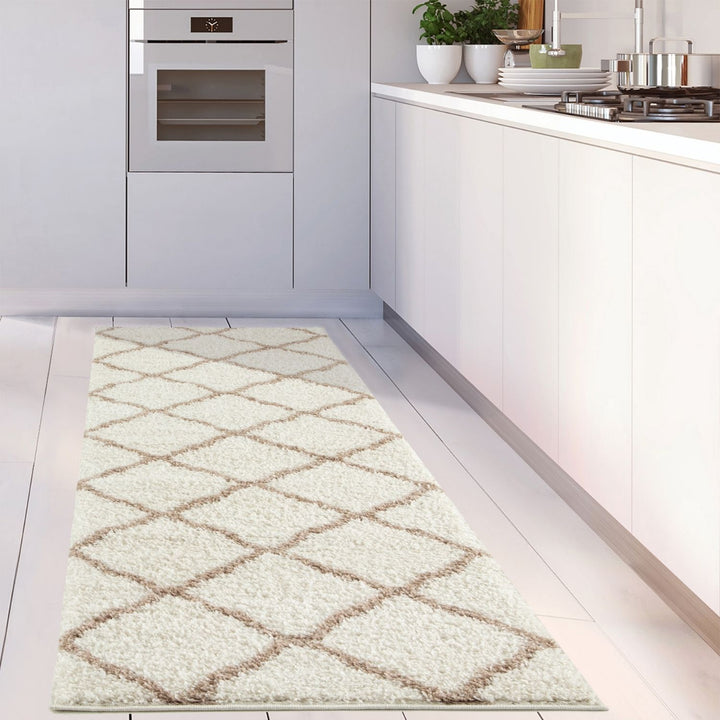 Moroccan Design Thick Shaggy Area Rugs Ivory Beige