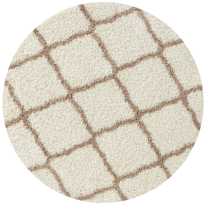 Moroccan Design Thick Shaggy Area Rugs Ivory Beige
