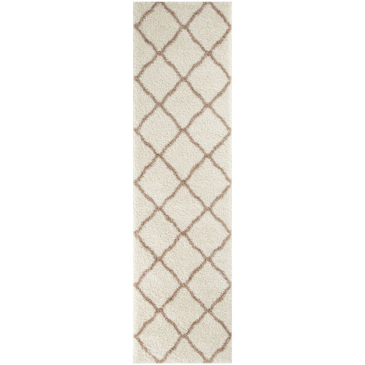 Moroccan Design Thick Shaggy Area Rugs Ivory Beige