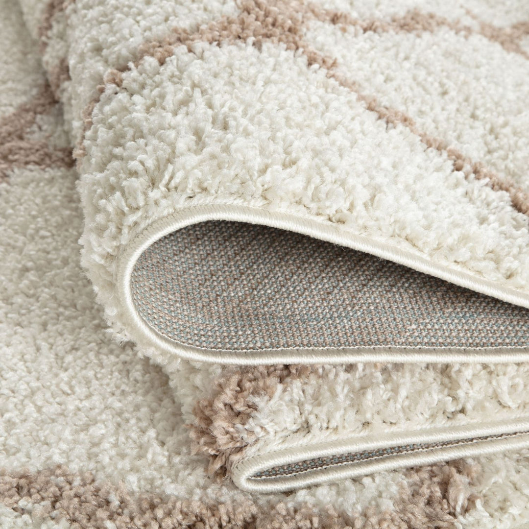 Moroccan Design Thick Shaggy Area Rugs Ivory Beige