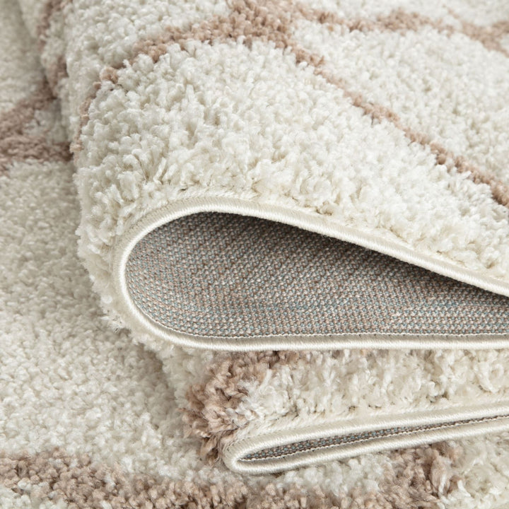 Moroccan Design Thick Shaggy Area Rugs Ivory Beige