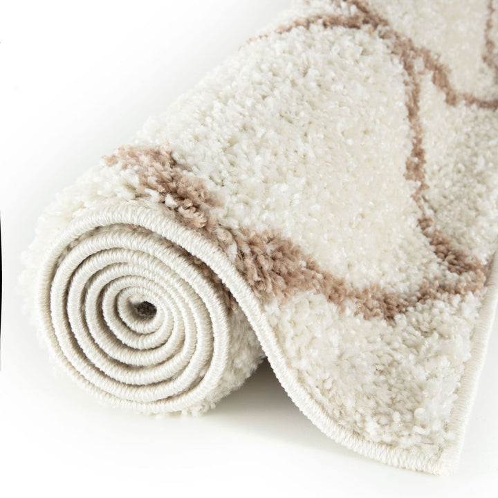 Moroccan Design Thick Shaggy Area Rugs Ivory Beige