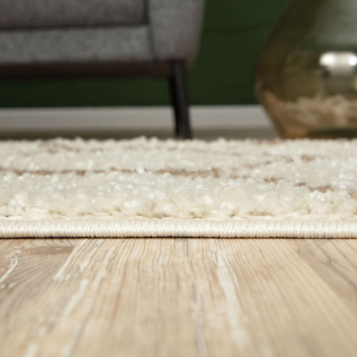 Moroccan Design Thick Shaggy Area Rugs Ivory Beige