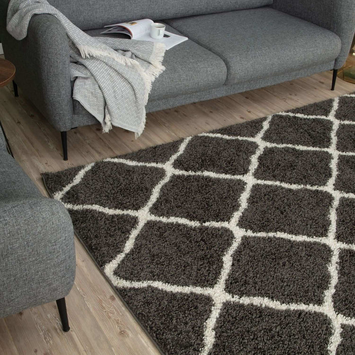 Moroccan Design Thick Shaggy Area Rugs Dark Grey