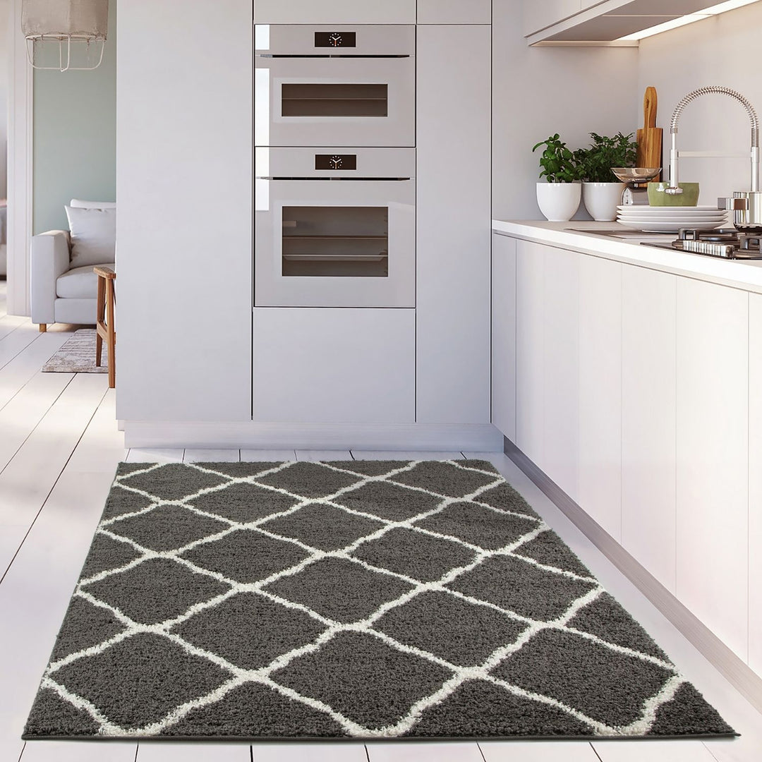 Moroccan Design Thick Shaggy Area Rugs Dark Grey