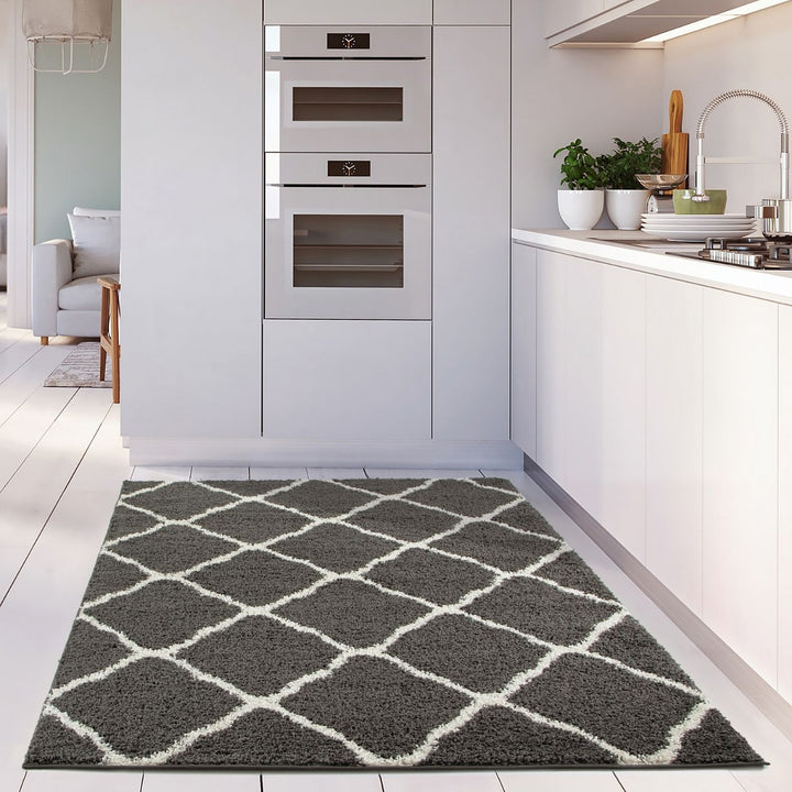 Moroccan Design Thick Shaggy Area Rugs Dark Grey
