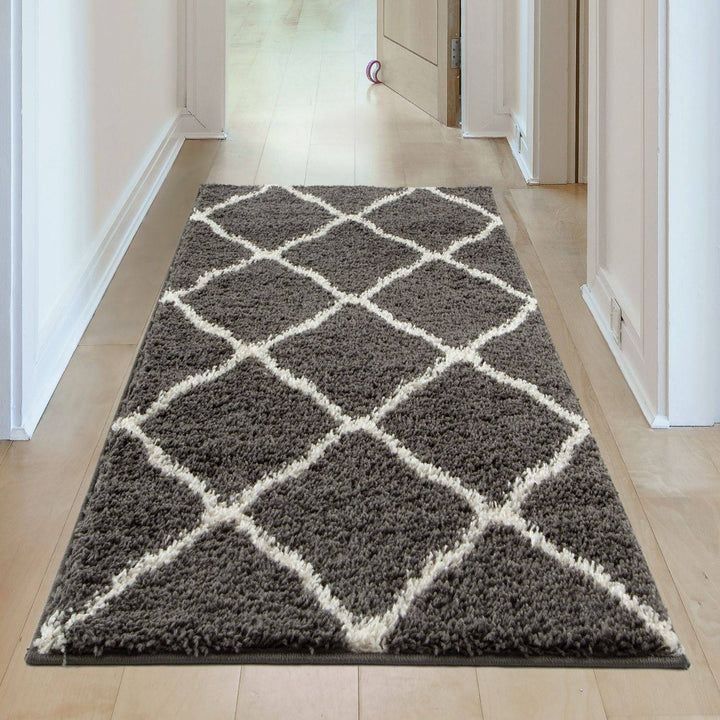 Moroccan Design Thick Shaggy Area Rugs Dark Grey