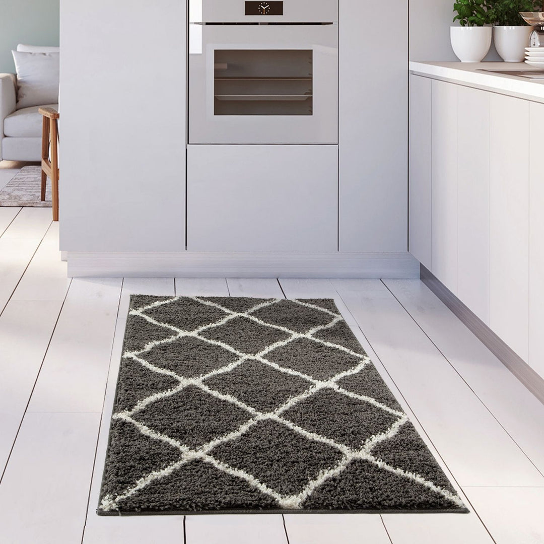 Moroccan Design Thick Shaggy Area Rugs Dark Grey