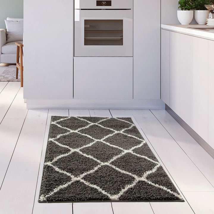 Moroccan Design Thick Shaggy Area Rugs Dark Grey