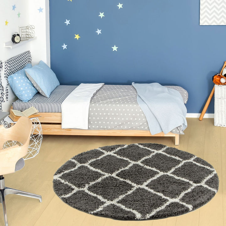 Moroccan Design Thick Shaggy Area Rugs Dark Grey