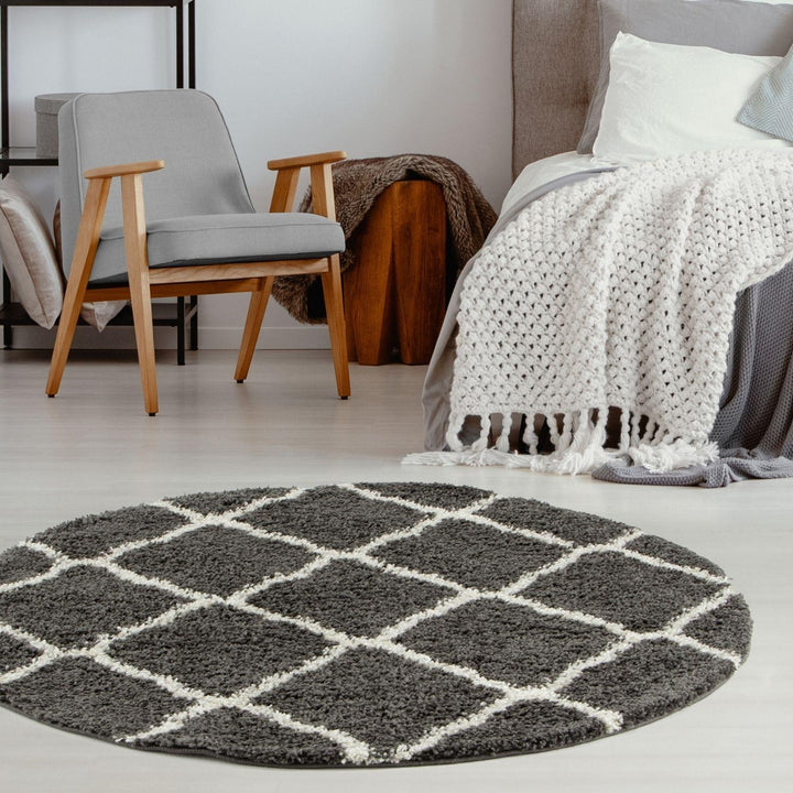 Moroccan Design Thick Shaggy Area Rugs Dark Grey