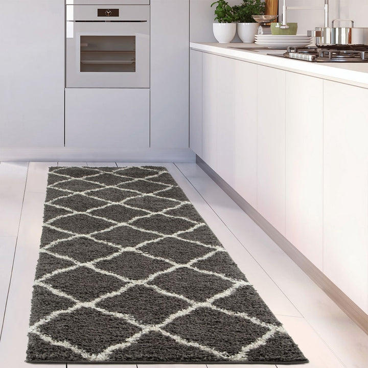 Moroccan Design Thick Shaggy Area Rugs Dark Grey
