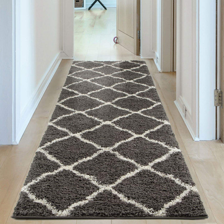 Moroccan Design Thick Shaggy Area Rugs Dark Grey