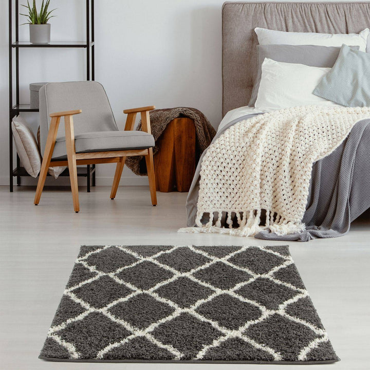 Moroccan Design Thick Shaggy Area Rugs Dark Grey