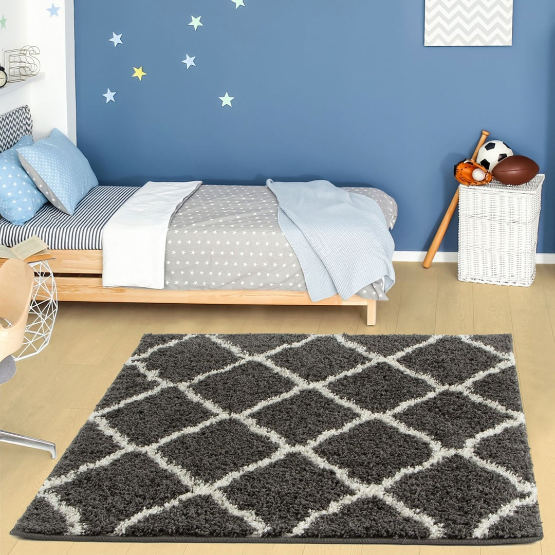 Moroccan Design Thick Shaggy Area Rugs Dark Grey