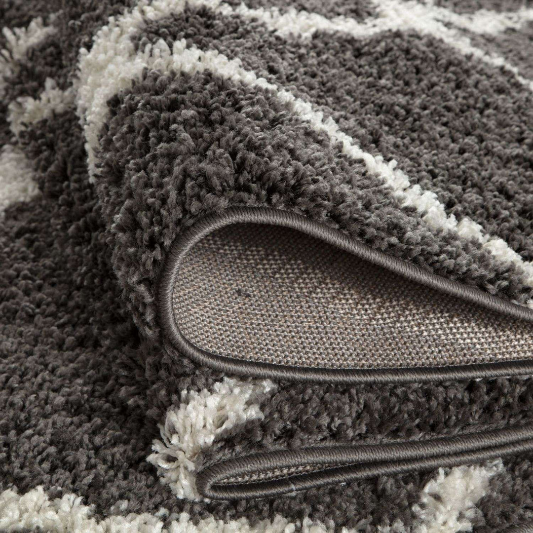 Moroccan Design Thick Shaggy Area Rugs Dark Grey
