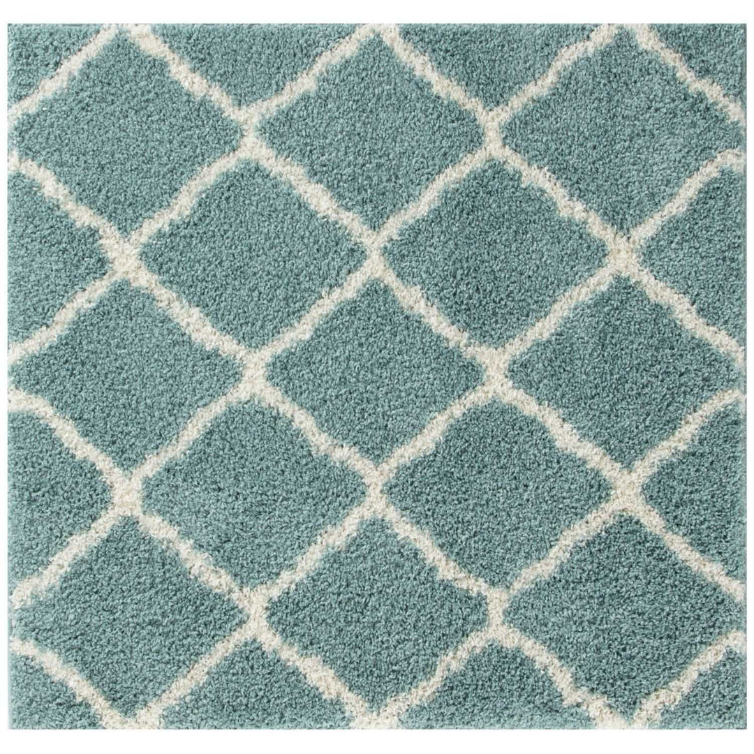 Moroccan Design Thick Shaggy Area Rugs Duck Egg Blue