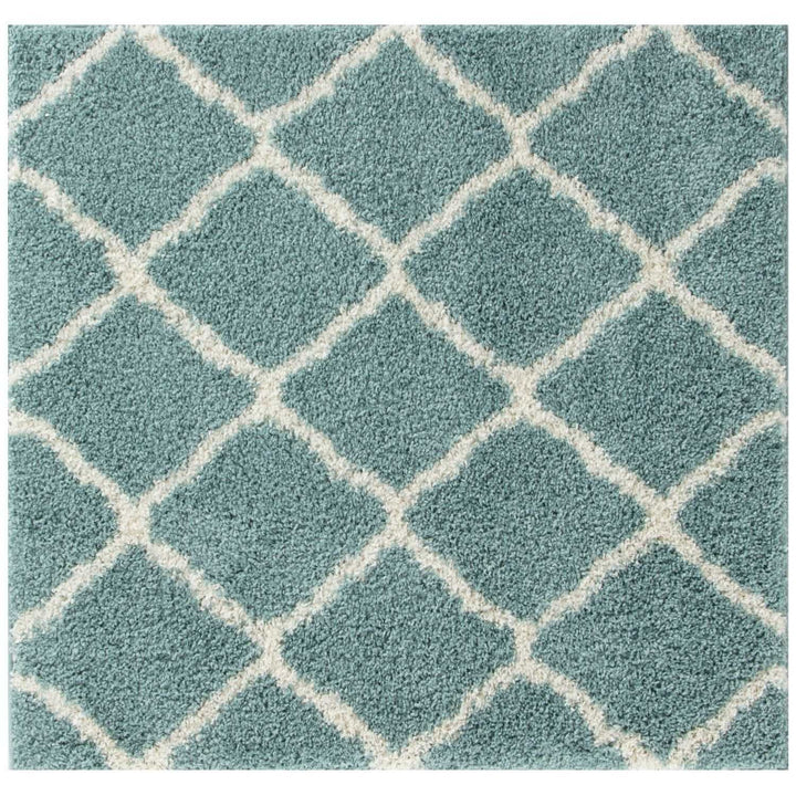Moroccan Design Thick Shaggy Area Rugs Duck Egg Blue