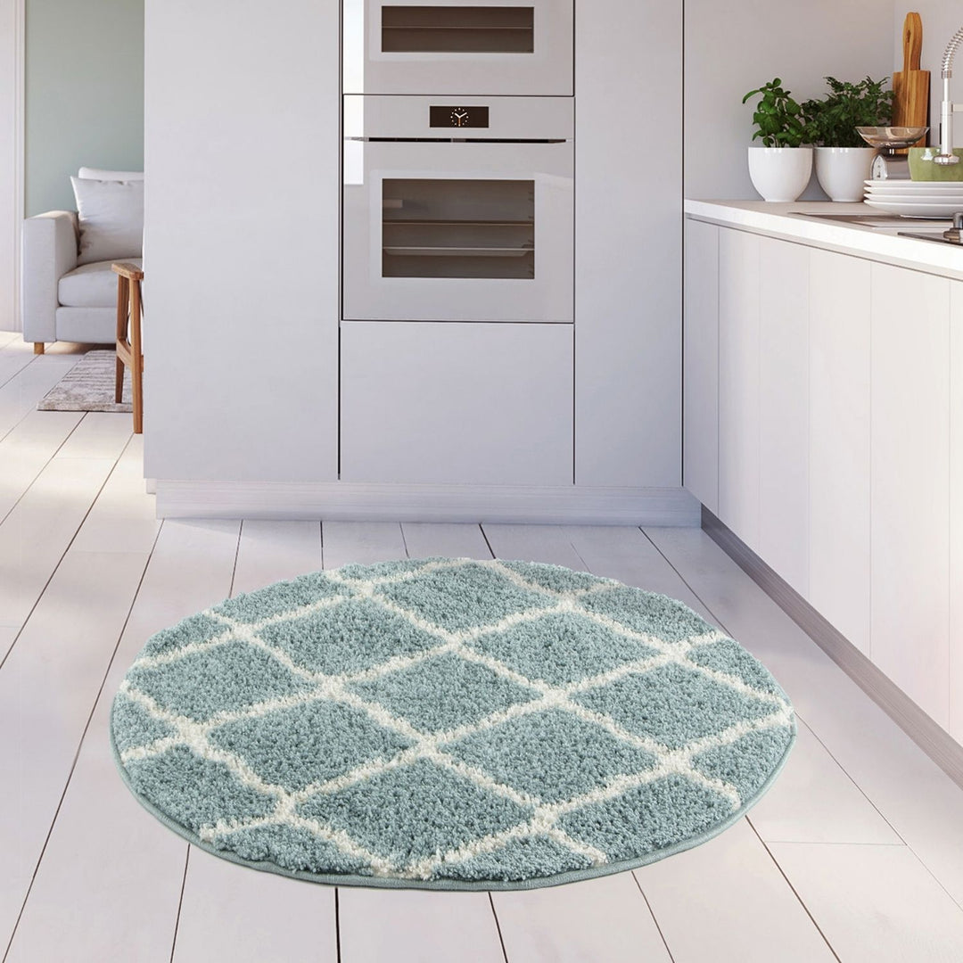 Moroccan Design Thick Shaggy Area Rugs Duck Egg Blue