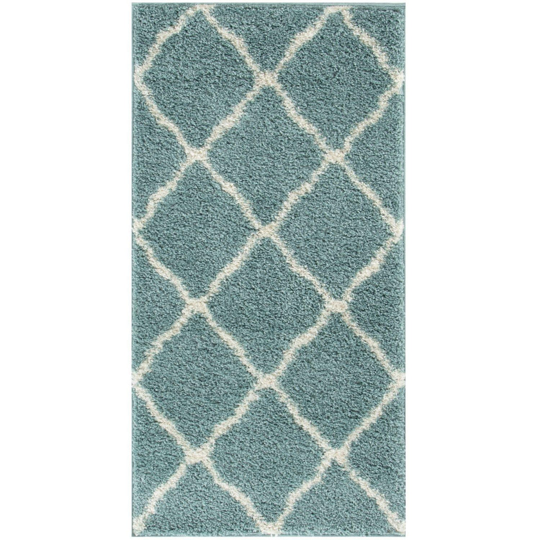 Moroccan Design Thick Shaggy Area Rugs Duck Egg Blue