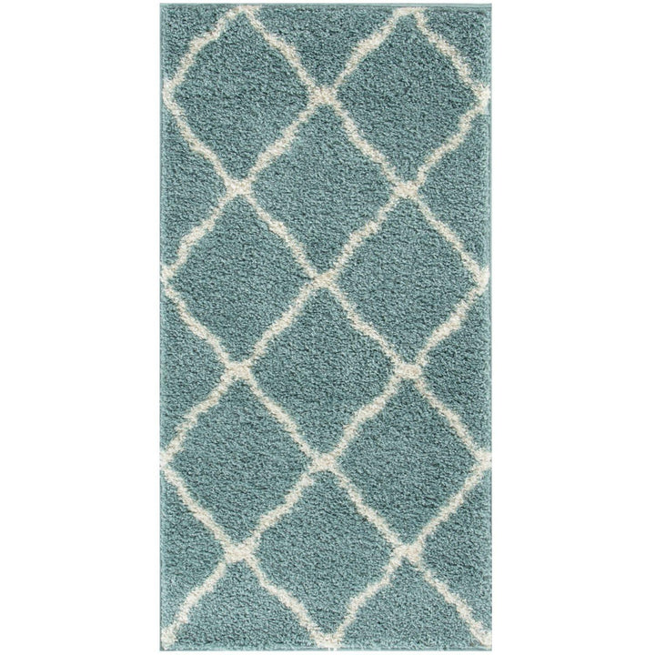 Moroccan Design Thick Shaggy Area Rugs Duck Egg Blue