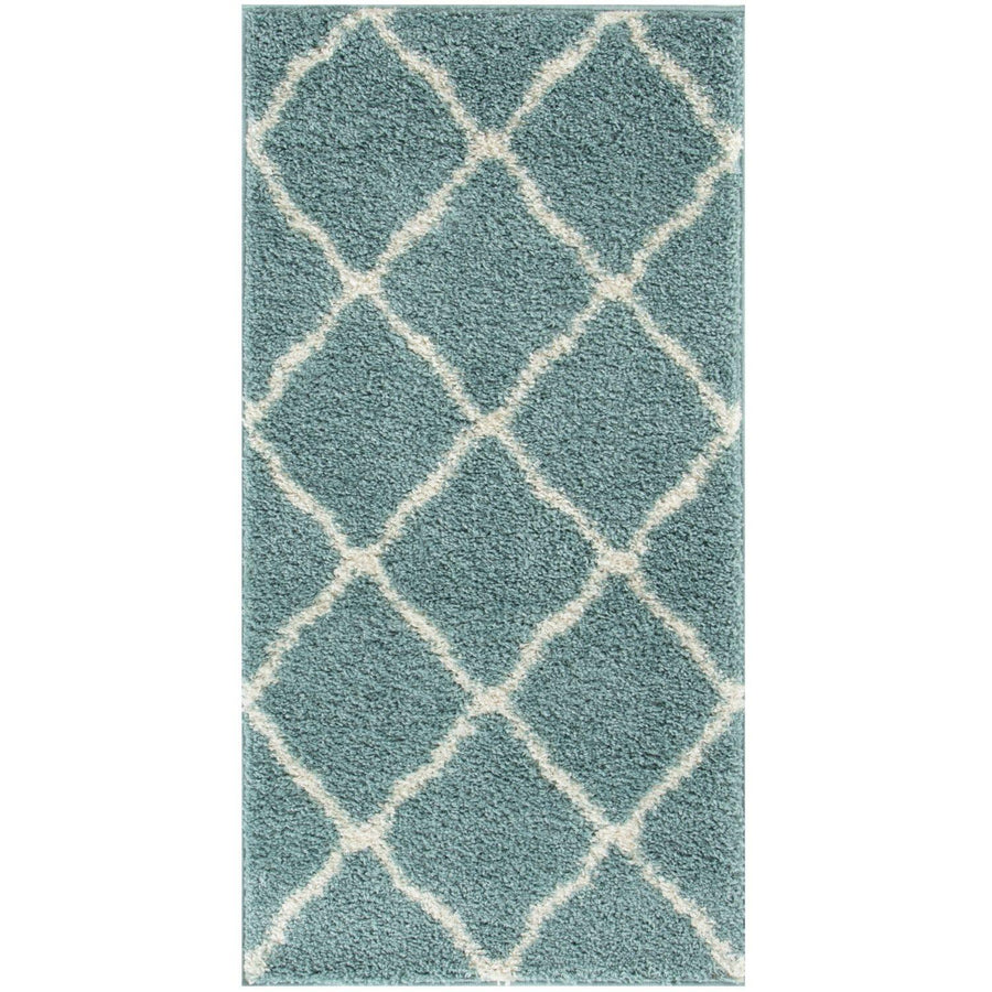 Moroccan Design Thick Shaggy Area Rugs Duck Egg Blue