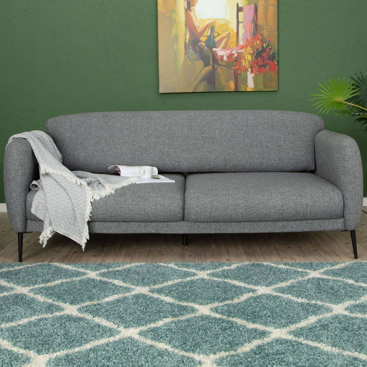 Moroccan Design Thick Shaggy Area Rugs Duck Egg Blue