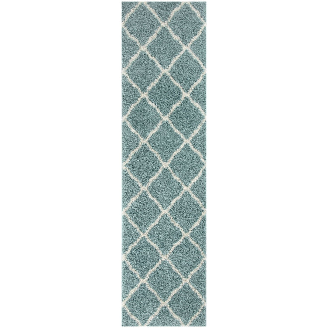 Moroccan Design Thick Shaggy Area Rugs Duck Egg Blue