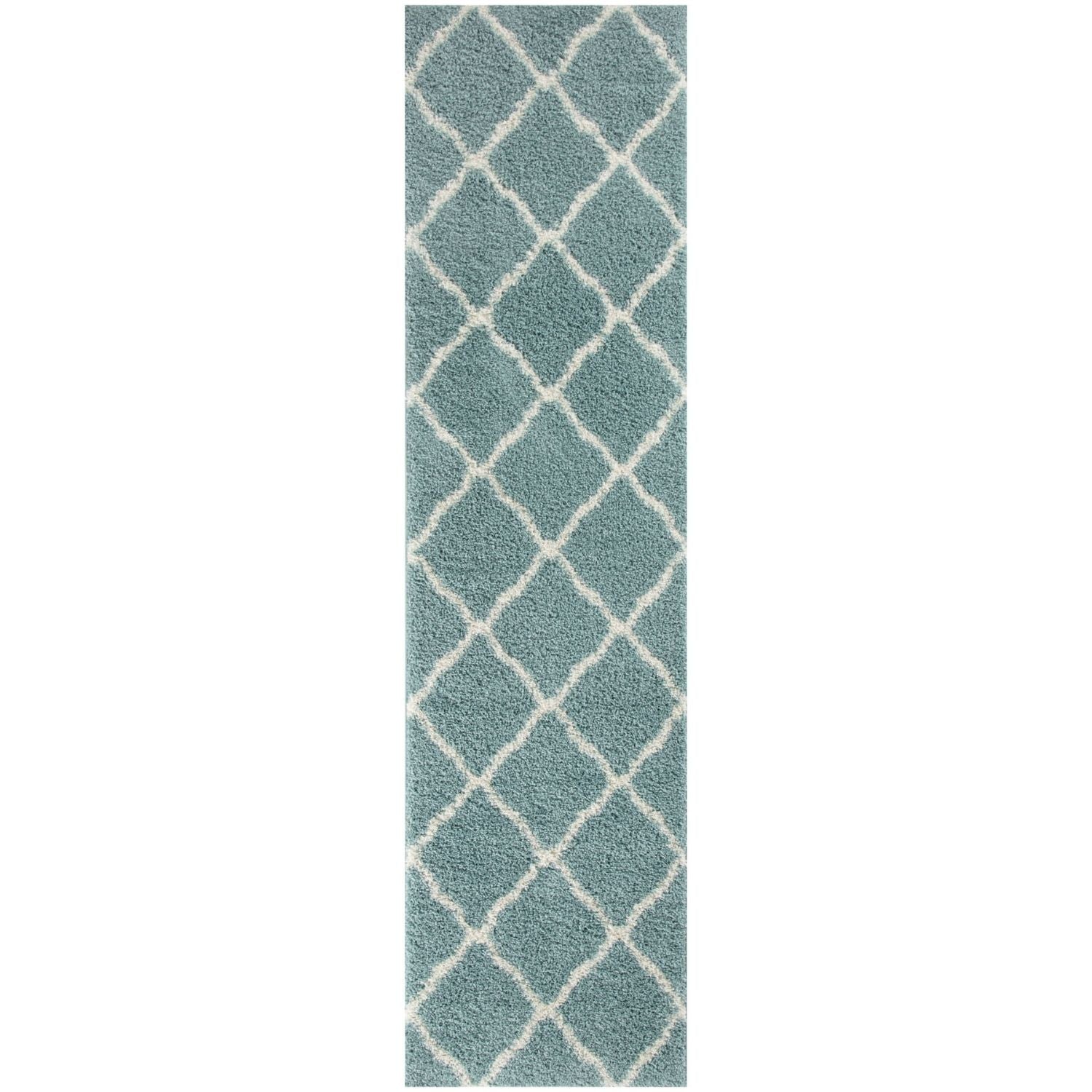Moroccan Design Thick Shaggy Area Rugs Duck Egg Blue