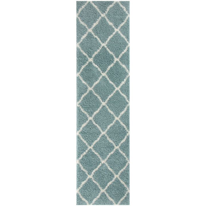 Moroccan Design Thick Shaggy Area Rugs Duck Egg Blue