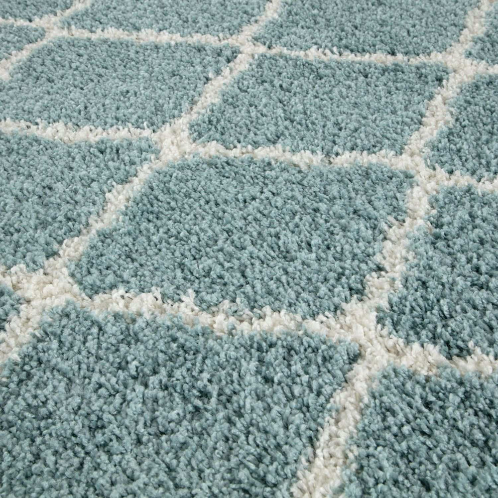 Moroccan Design Thick Shaggy Area Rugs Duck Egg Blue