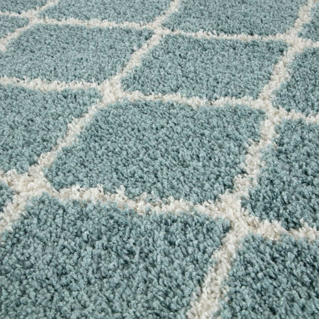 Moroccan Design Thick Shaggy Area Rugs Duck Egg Blue