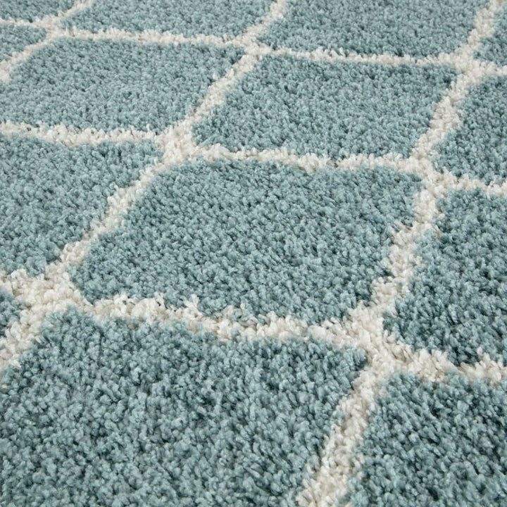 Moroccan Design Thick Shaggy Area Rugs Duck Egg Blue