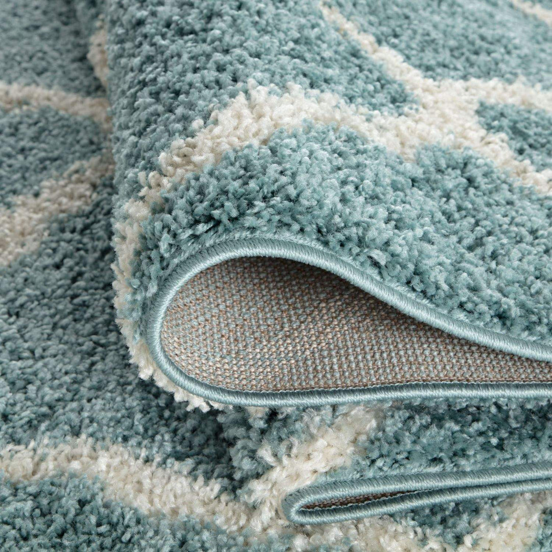 Moroccan Design Thick Shaggy Area Rugs Duck Egg Blue