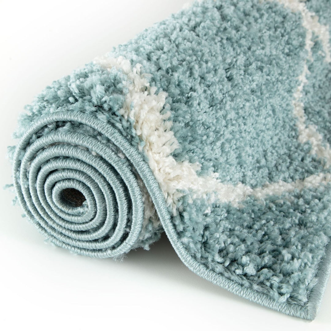 Moroccan Design Thick Shaggy Area Rugs Duck Egg Blue