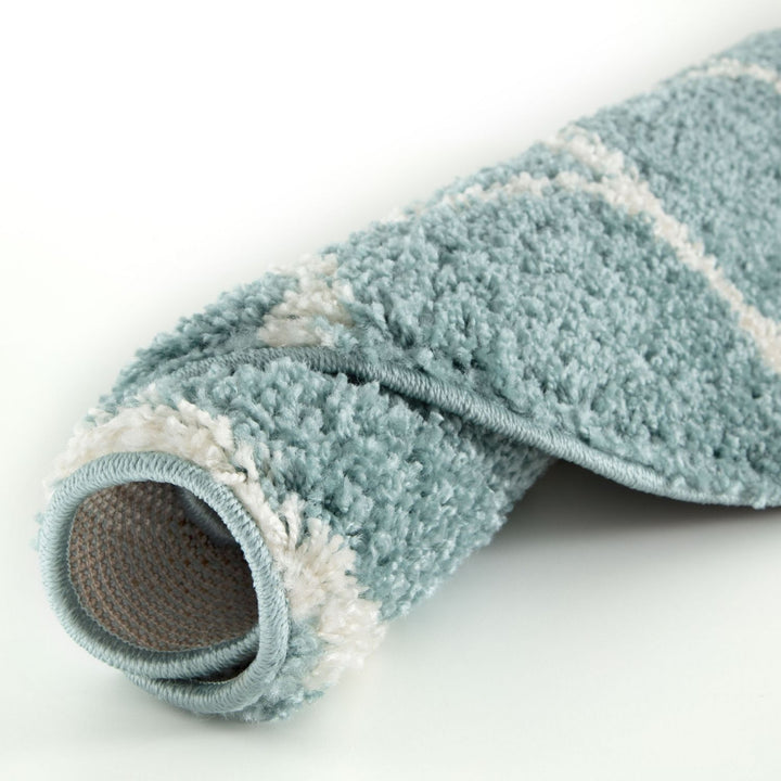 Moroccan Design Thick Shaggy Area Rugs Duck Egg Blue