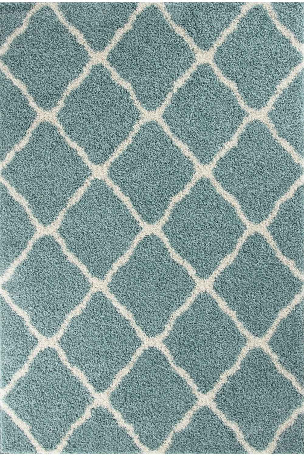 Moroccan Design Thick Shaggy Area Rugs Duck Egg Blue