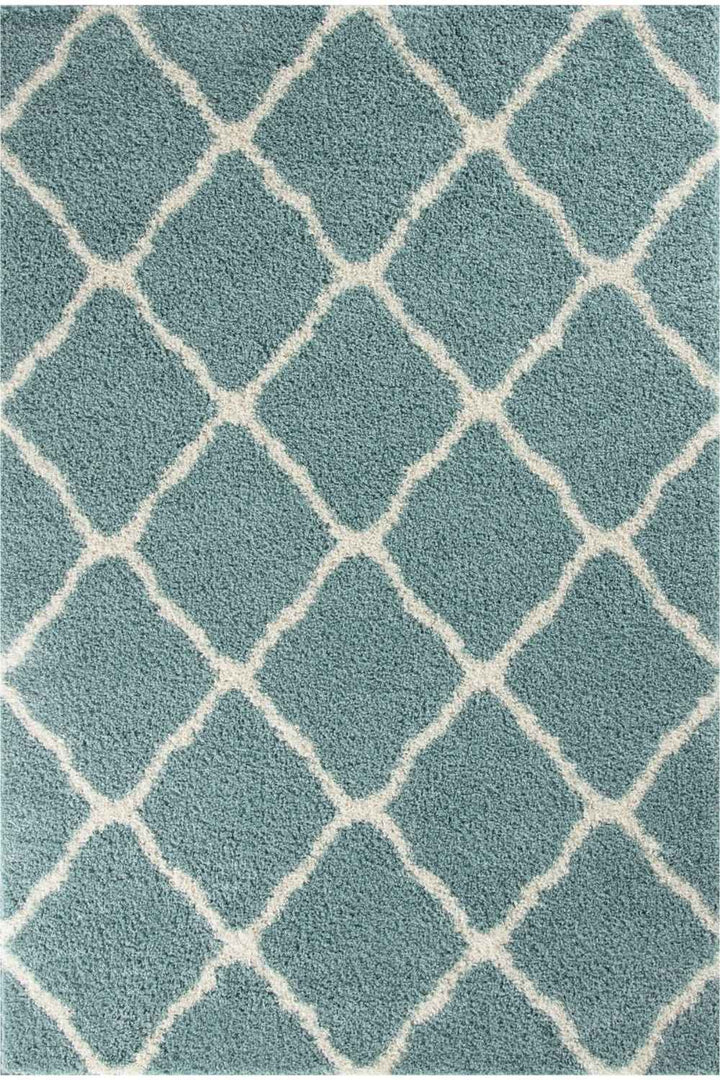 Moroccan Design Thick Shaggy Area Rugs Duck Egg Blue