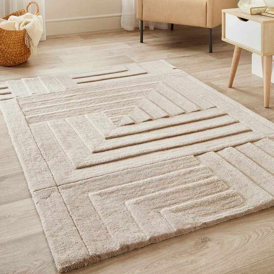 Maze Grey Geometric Wool Rug