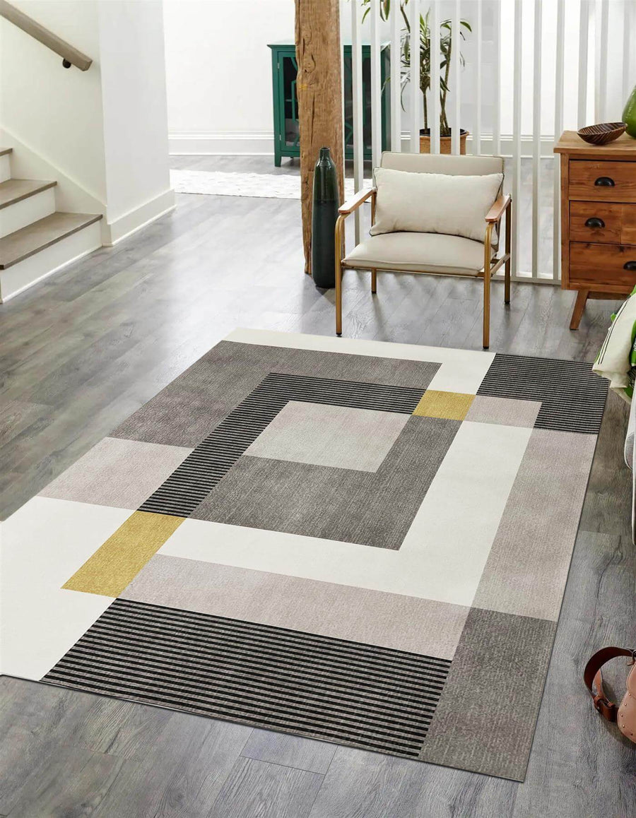 Tokyo Geo Blocks Ochre/Grey Rug