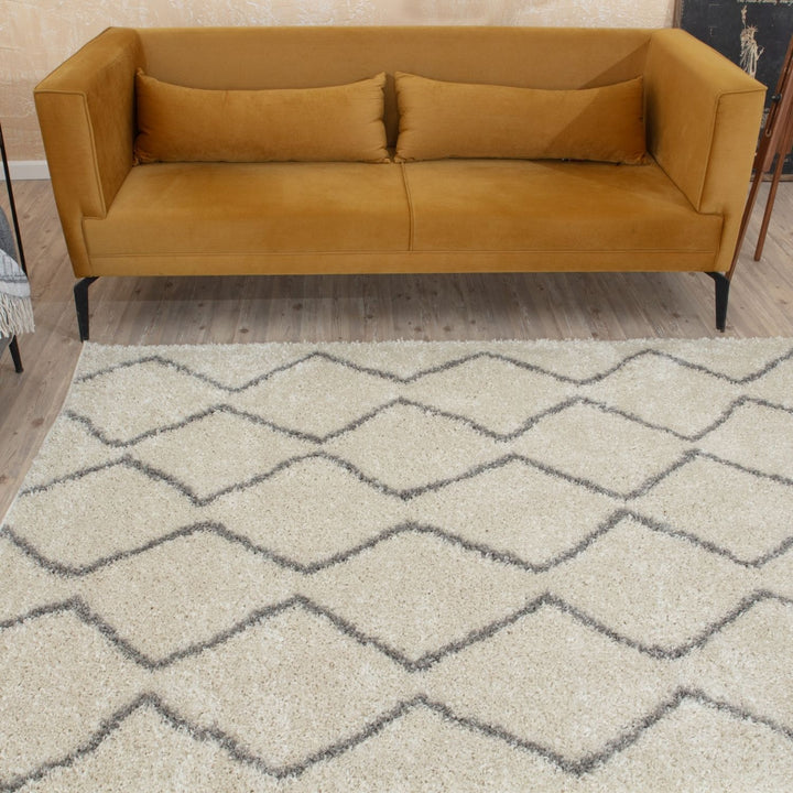 Elegant Moroccan Pattern Grey Ivory Rug Suitable for Floor heating
