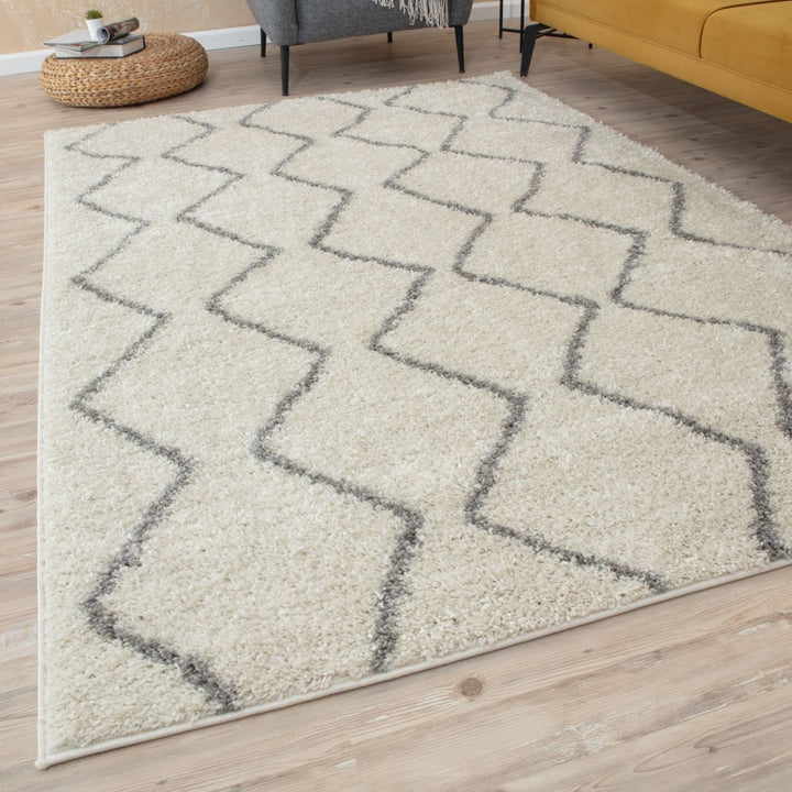 Elegant Moroccan Pattern Grey Ivory Rug Suitable for Floor heating