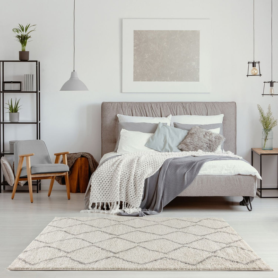Elegant Moroccan Pattern Grey Ivory Rug Suitable for Floor heating