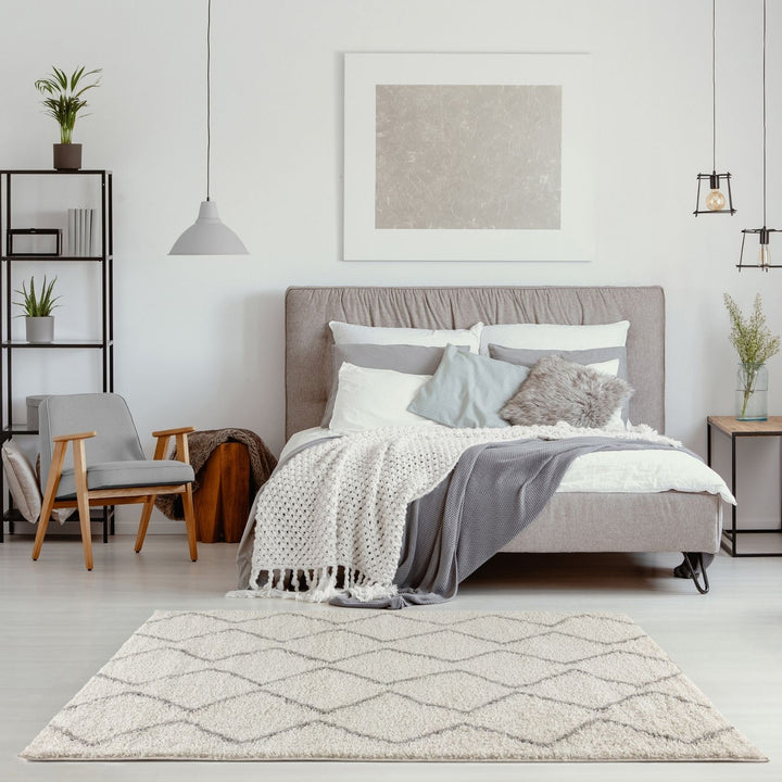 Elegant Moroccan Pattern Grey Ivory Rug Suitable for Floor heating