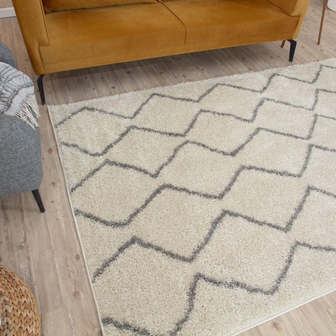 Elegant Moroccan Pattern Grey Ivory Rug Suitable for Floor heating