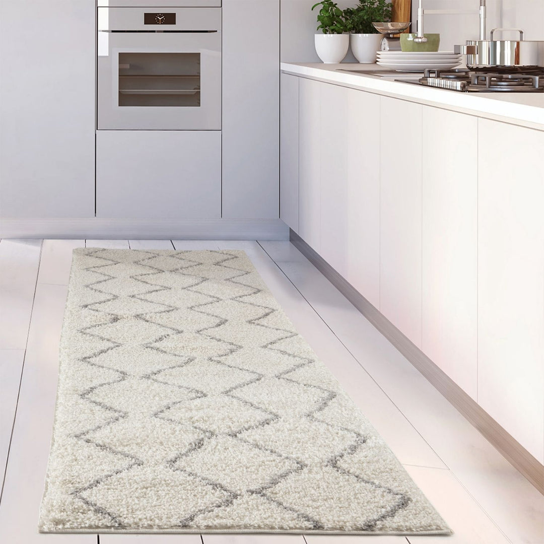 Elegant Moroccan Pattern Grey Ivory Rug Suitable for Floor heating