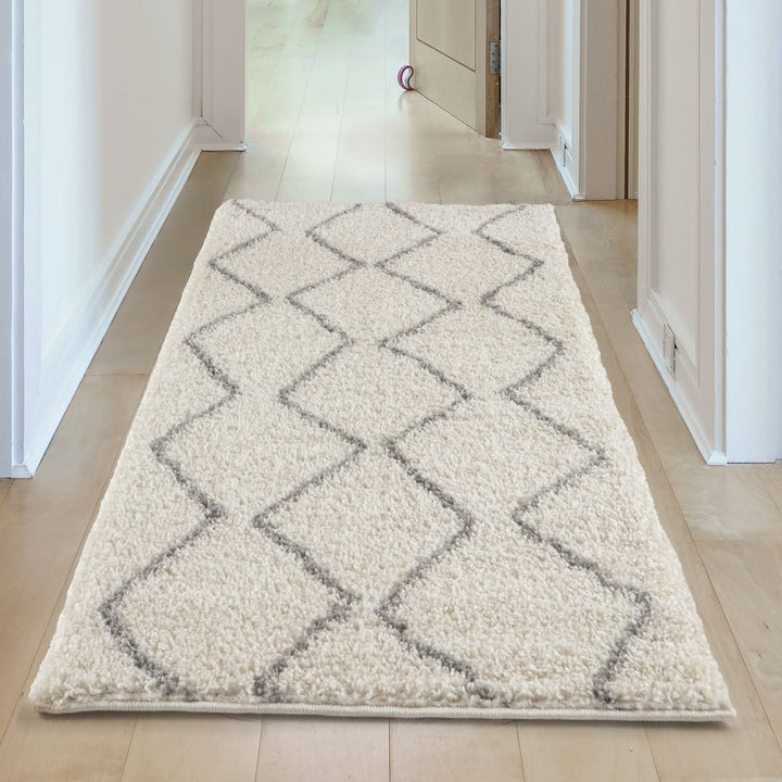 Elegant Moroccan Pattern Grey Ivory Rug Suitable for Floor heating