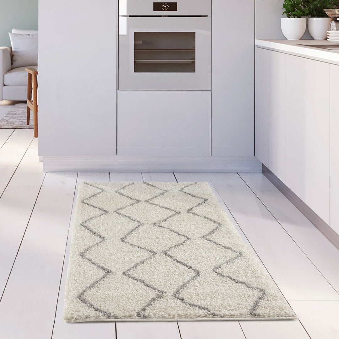 Elegant Moroccan Pattern Grey Ivory Rug Suitable for Floor heating